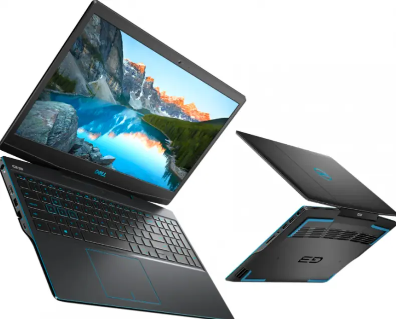 Notebook Dell gamer aberto, visto de frente e de trás